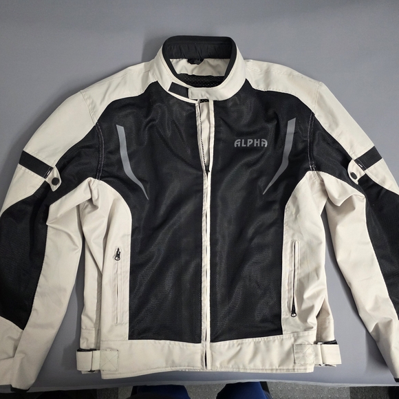 Mens Off White And Black Motorcycle Jacket - Picture 1 of 3